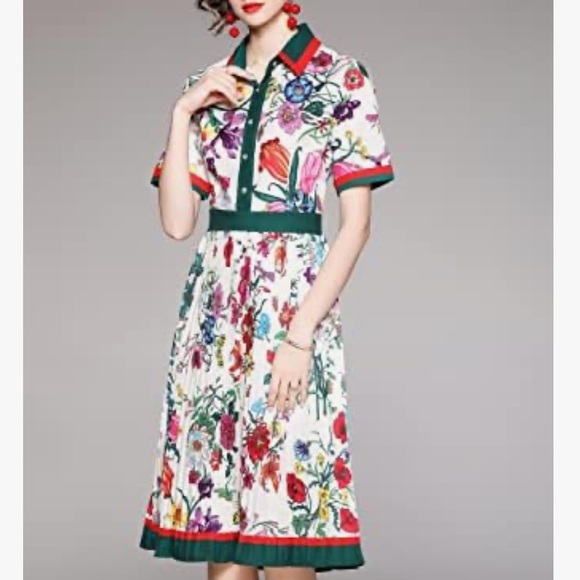 New DALIA MACPHEE SHORT SLEEVE PLEATED FLORAL DRESS - Picture 9 of 14